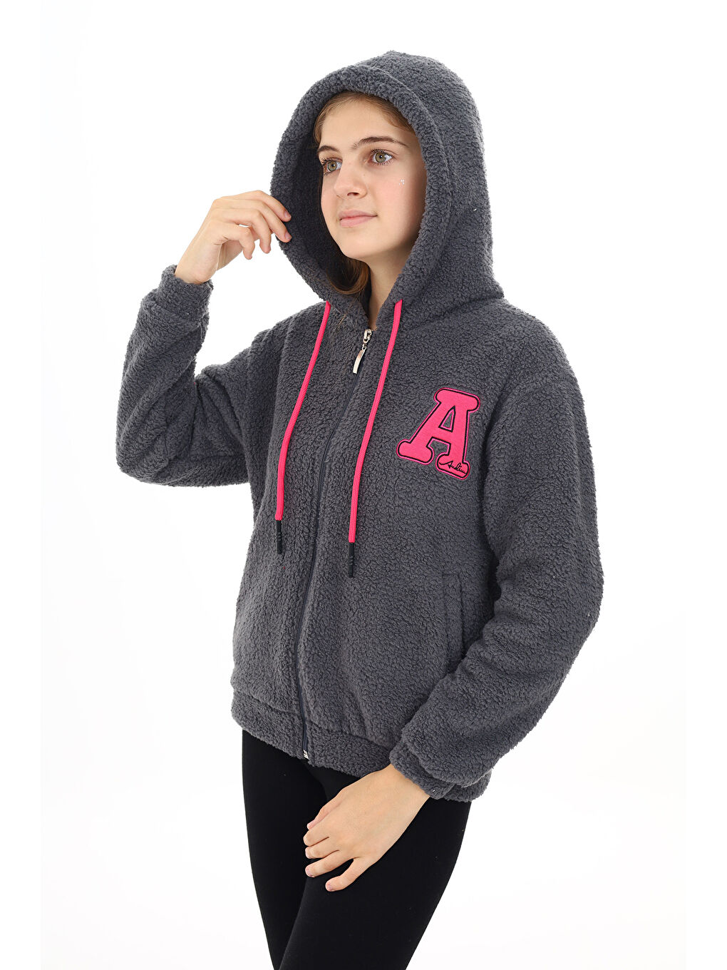 Antrasit Kız Çocuk Welsoft Pelüş Ceket 7  13 Yaş Lx280-1