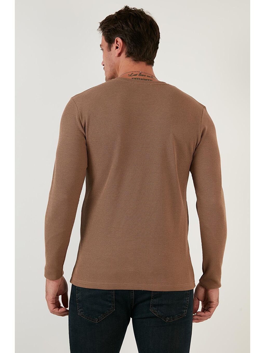 Bej Pamuklu Bisiklet Yaka Basic Sweat 5905073-4