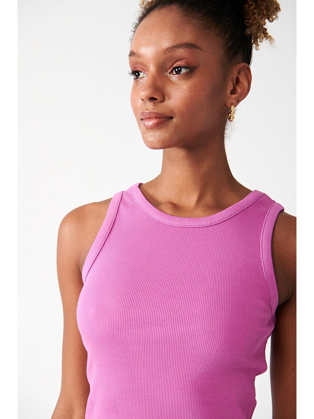 Fuşya Bisiklet Yaka Pamuklu Atlet-2