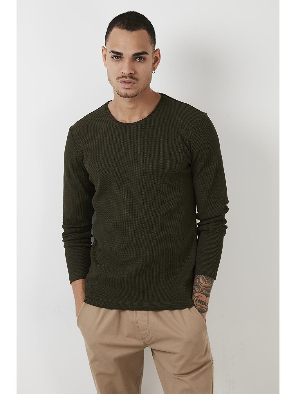 Buratti Haki Pamuklu Bisiklet Yaka Slim Fit Basic Erkek Sweatshirt 5905073