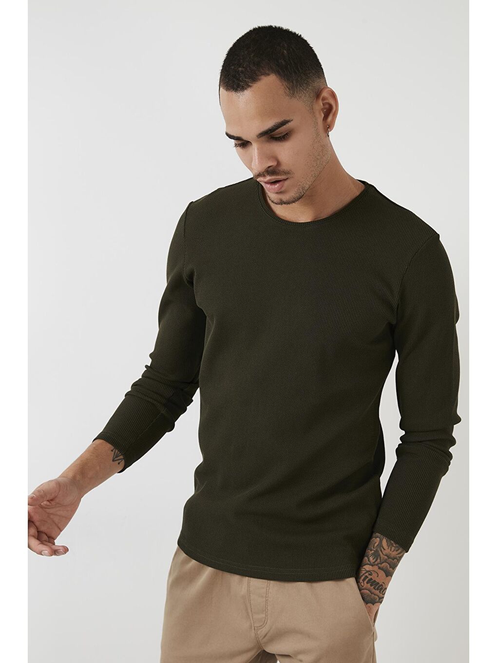 Buratti Haki Pamuklu Bisiklet Yaka Slim Fit Basic Erkek Sweatshirt 5905073 - 1