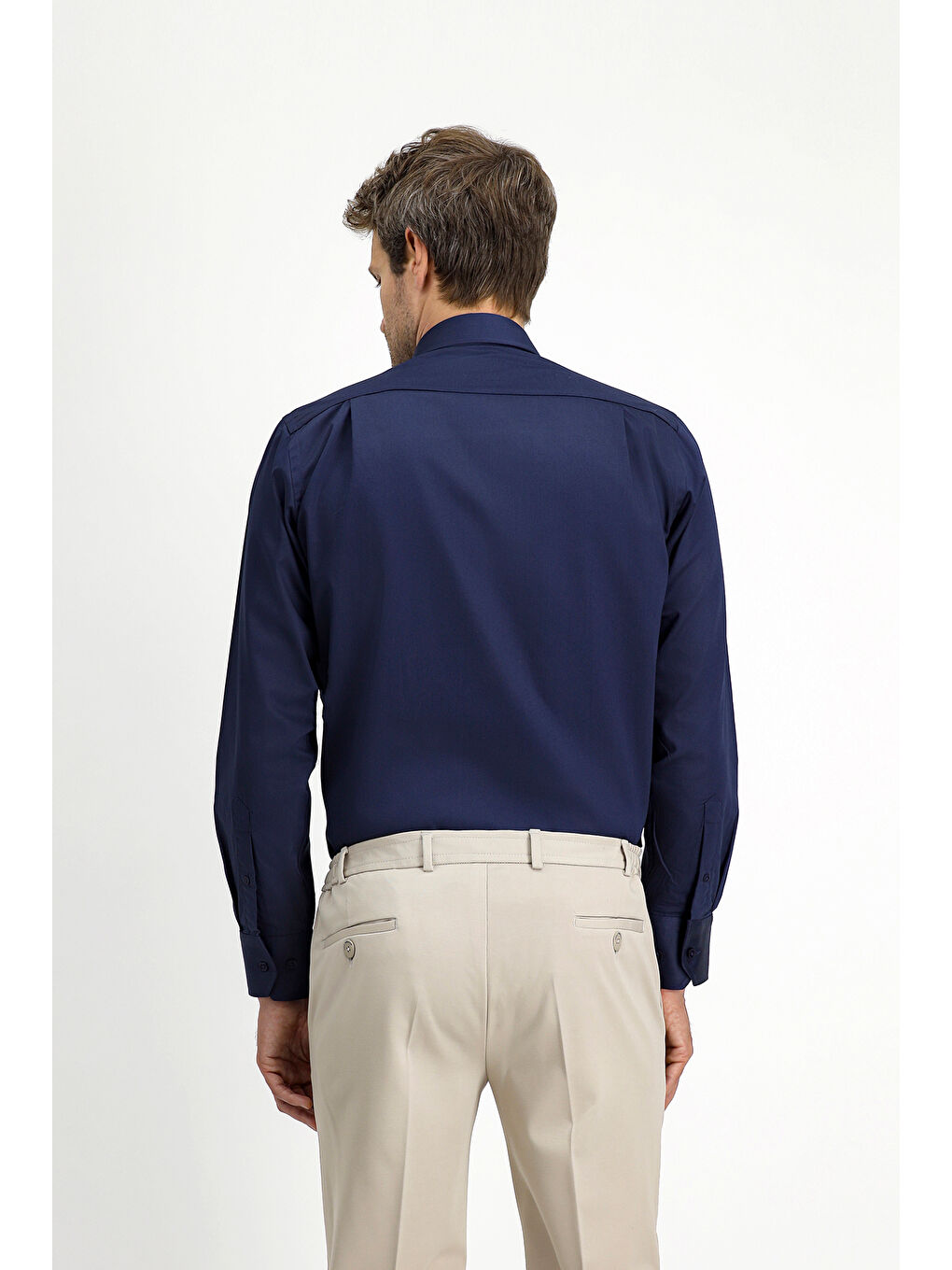 Lacivert Uzun Kol Klasik Pamuk Gömlek-3