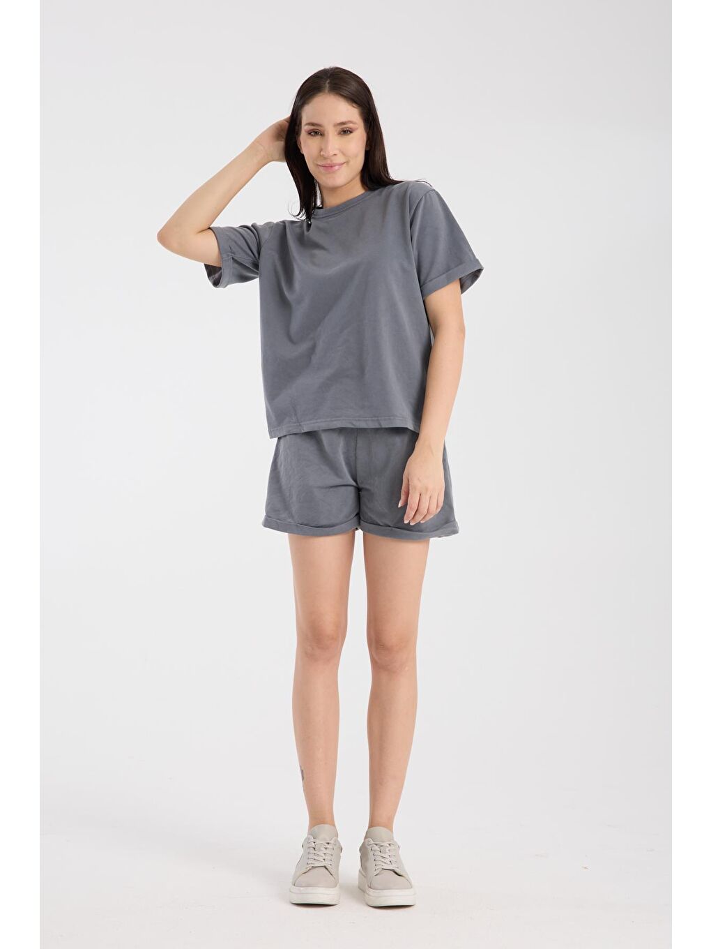 Gri Ltn-G200 Kısa Kollu T-shirt Şort Takım