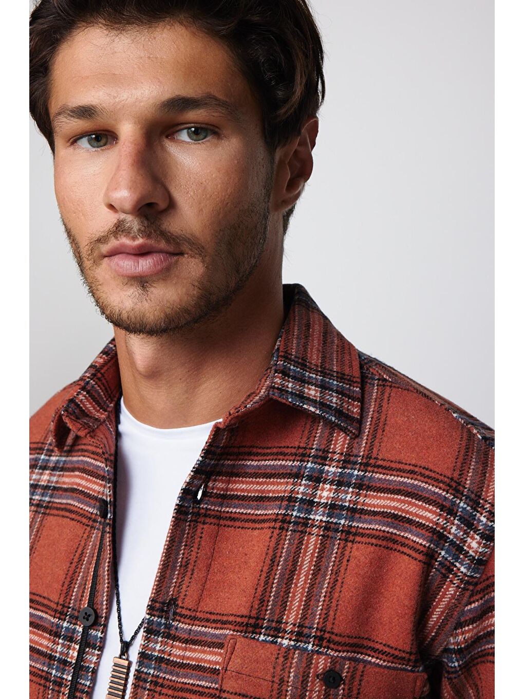 Karışık Erkek Regular Fit Klasik Kesim Tek Cepli Kareli Kışlık Oduncu Düğmeli Yaka Gömlek-1