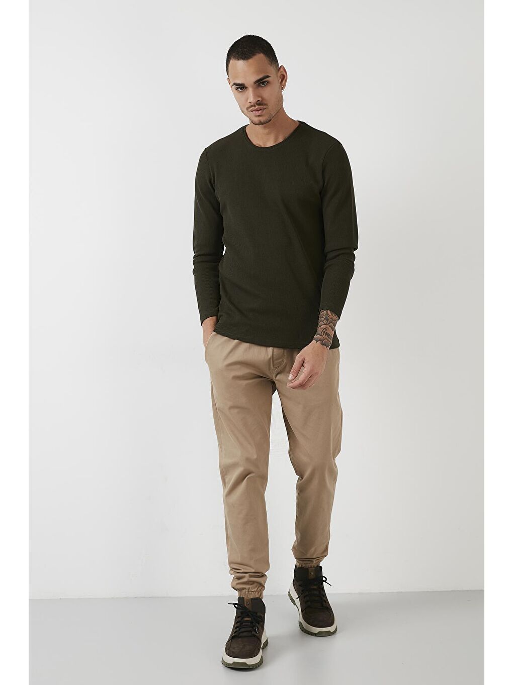 Buratti Haki Pamuklu Bisiklet Yaka Slim Fit Basic Erkek Sweatshirt 5905073 - 3