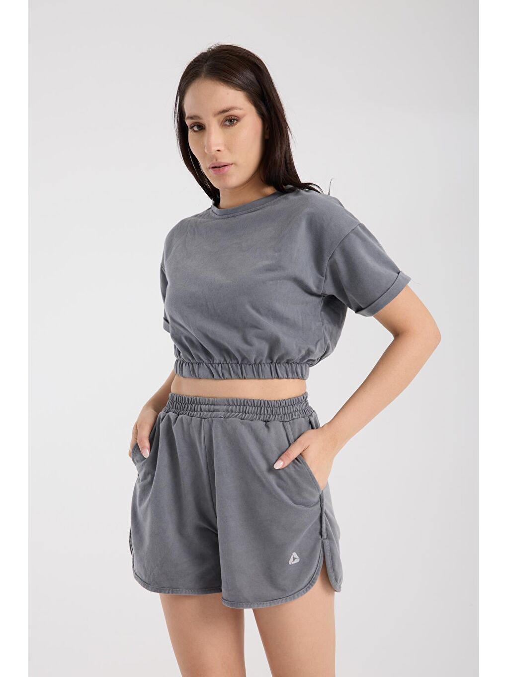 Gri Ltn-G201 Crop Şort Takım-1