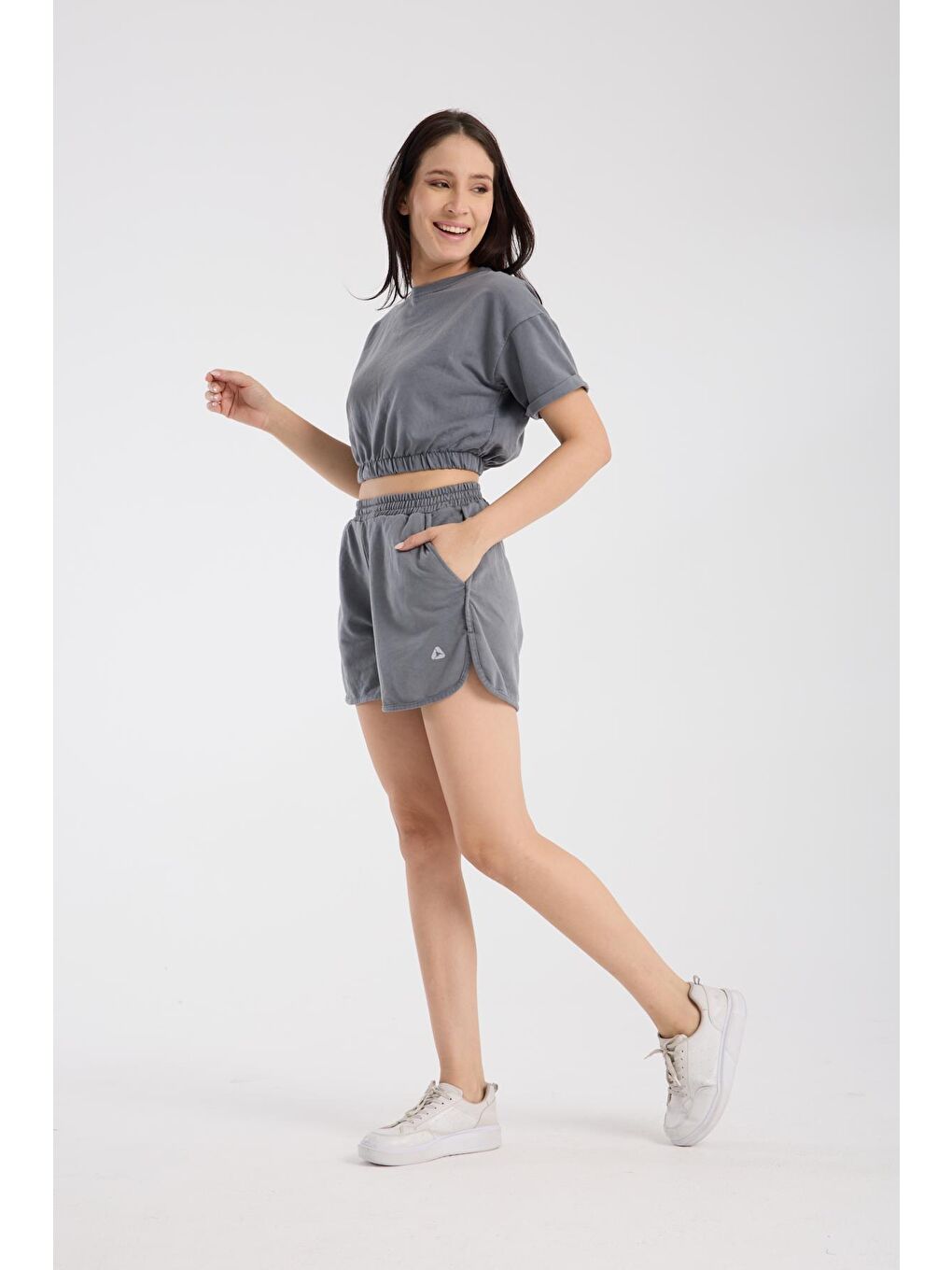 Gri Ltn-G201 Crop Şort Takım-3