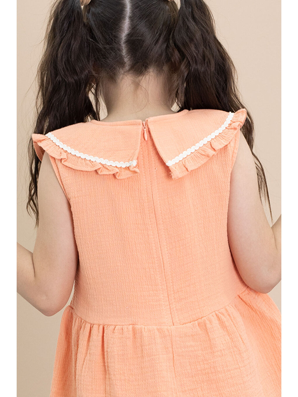 Turuncu Sıfır Kol Bebe Yaka Bluzlu Pantolonlu Kız Çocuk 2li Takım 21030-4