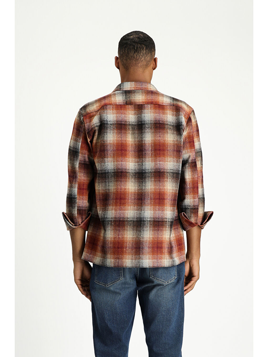 Kahverengi Uzun Kol Oversize Oduncu Ekose Pamuklu Gömlek-5