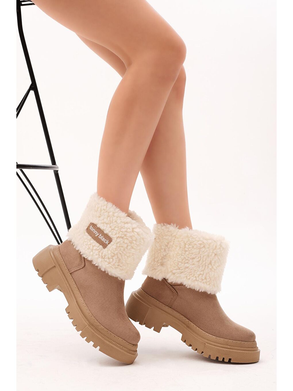 Kahverengi Kadın Vizon Yünlü Rahat Kalıp Bot-1