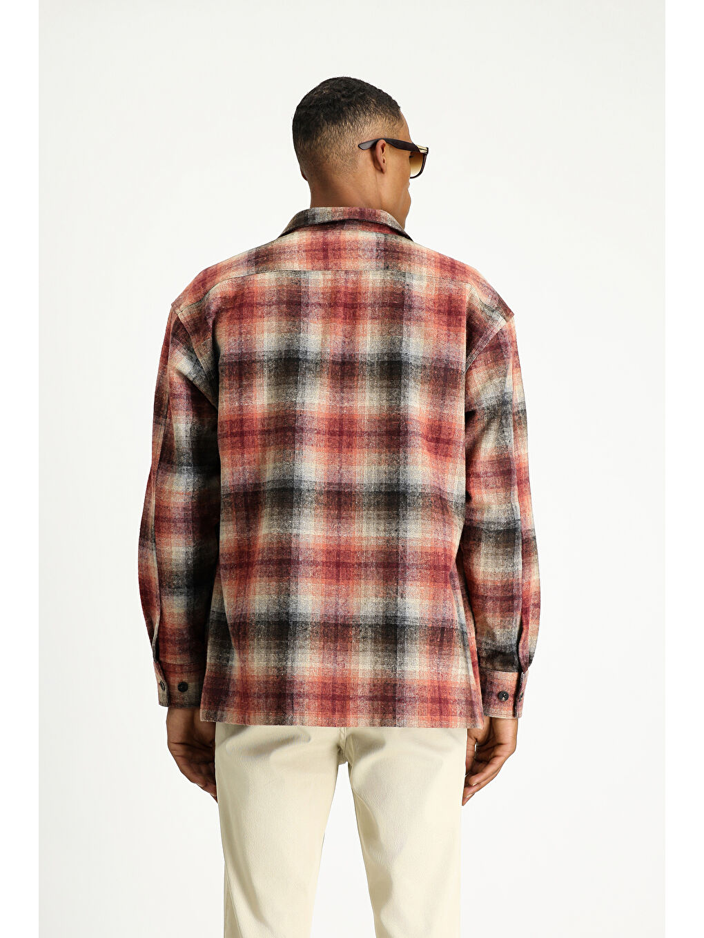 Kahverengi Uzun Kol Oversize Oduncu Ekose Pamuklu Gömlek-6