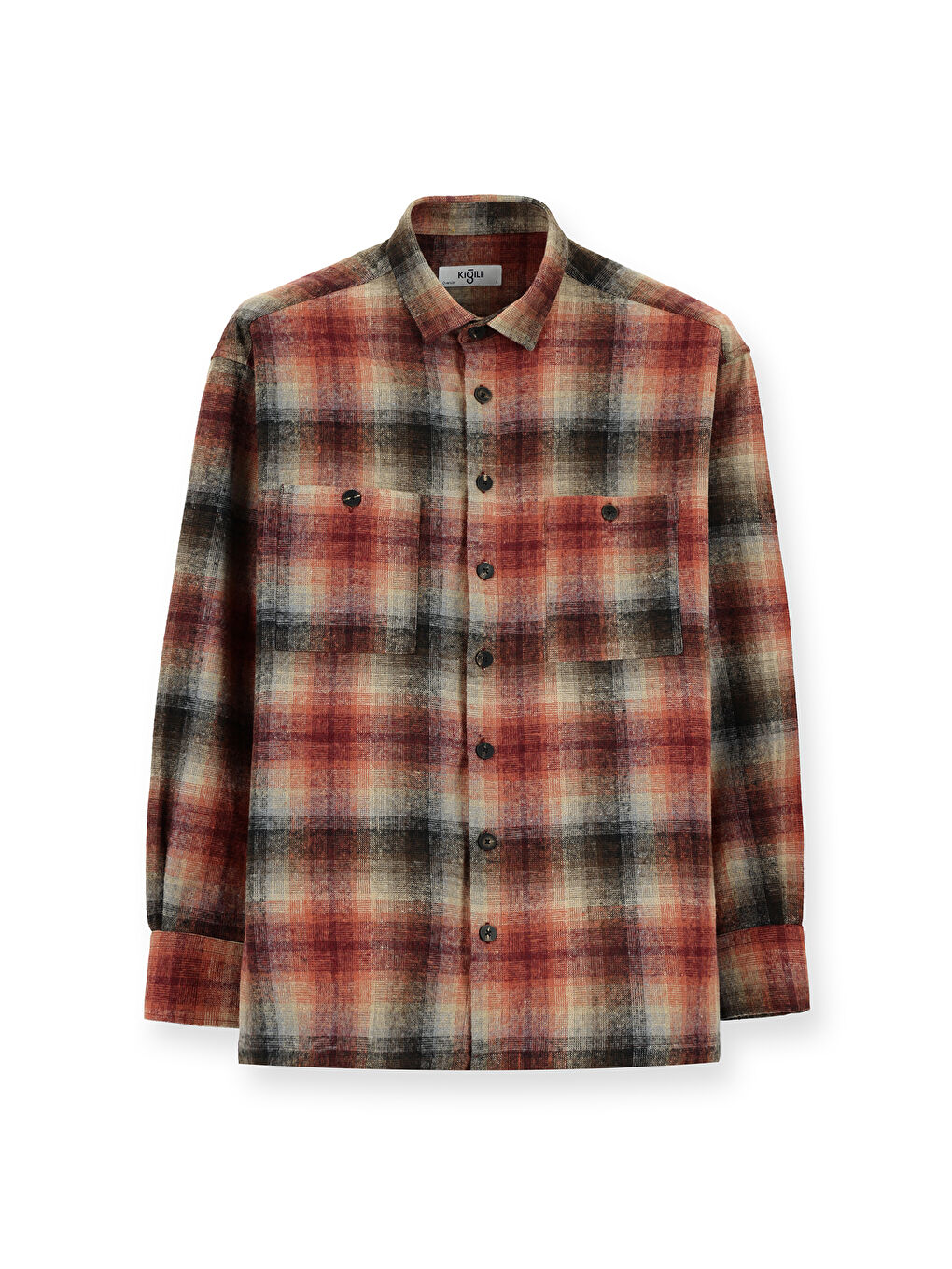 Kahverengi Uzun Kol Oversize Oduncu Ekose Pamuklu Gömlek-7