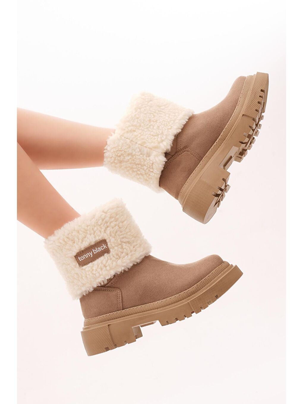 Kahverengi Kadın Vizon Yünlü Rahat Kalıp Bot-2