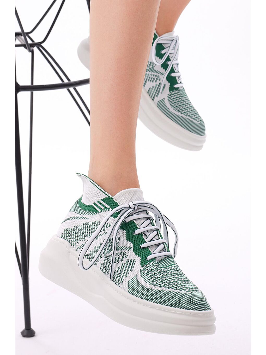 Kadın Yeşil Rahat Kalıp Bağcıklı Sneaker