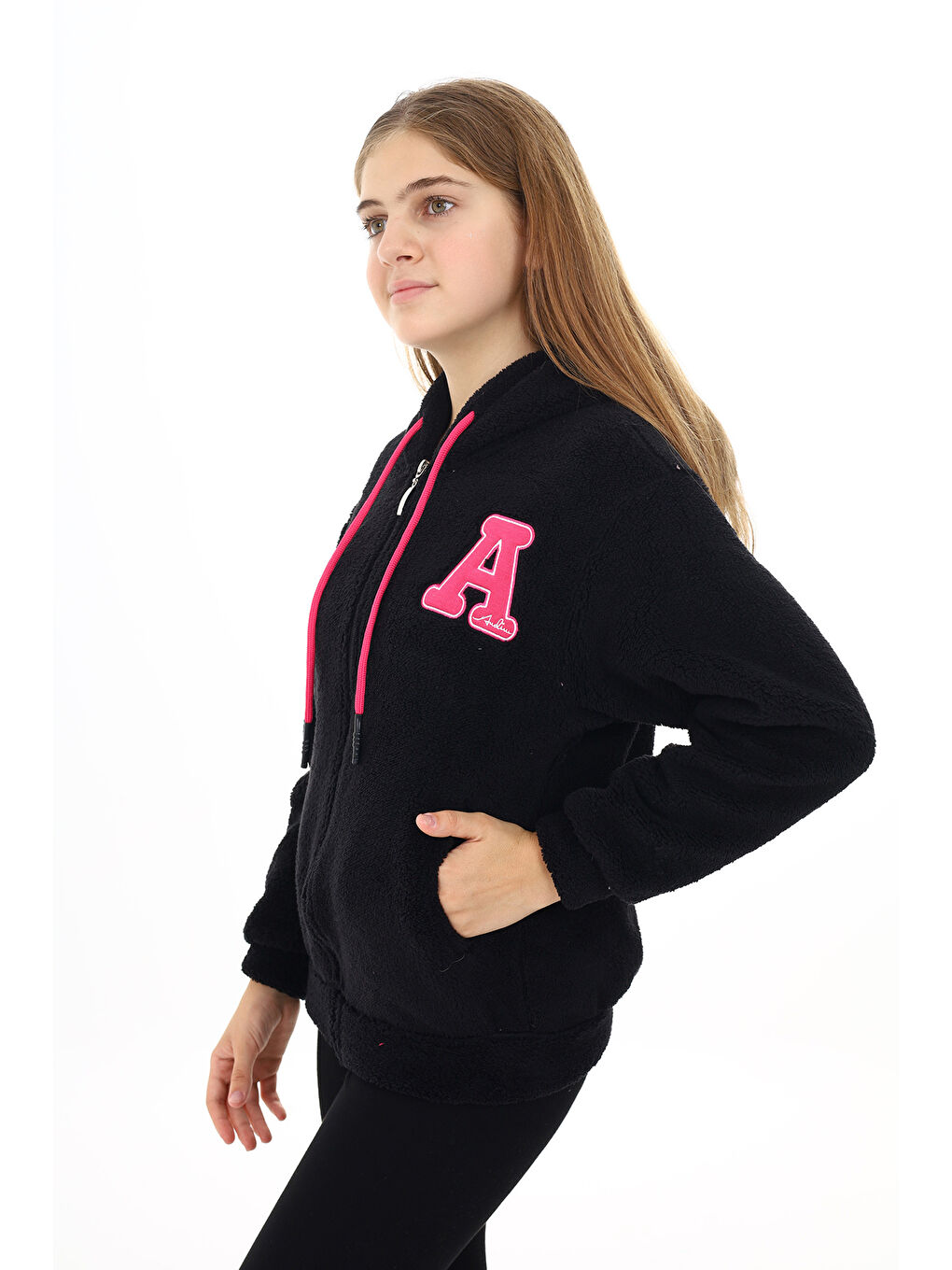 Siyah Kız Çocuk Welsoft Pelüş Ceket 7  13 Yaş Lx280-1