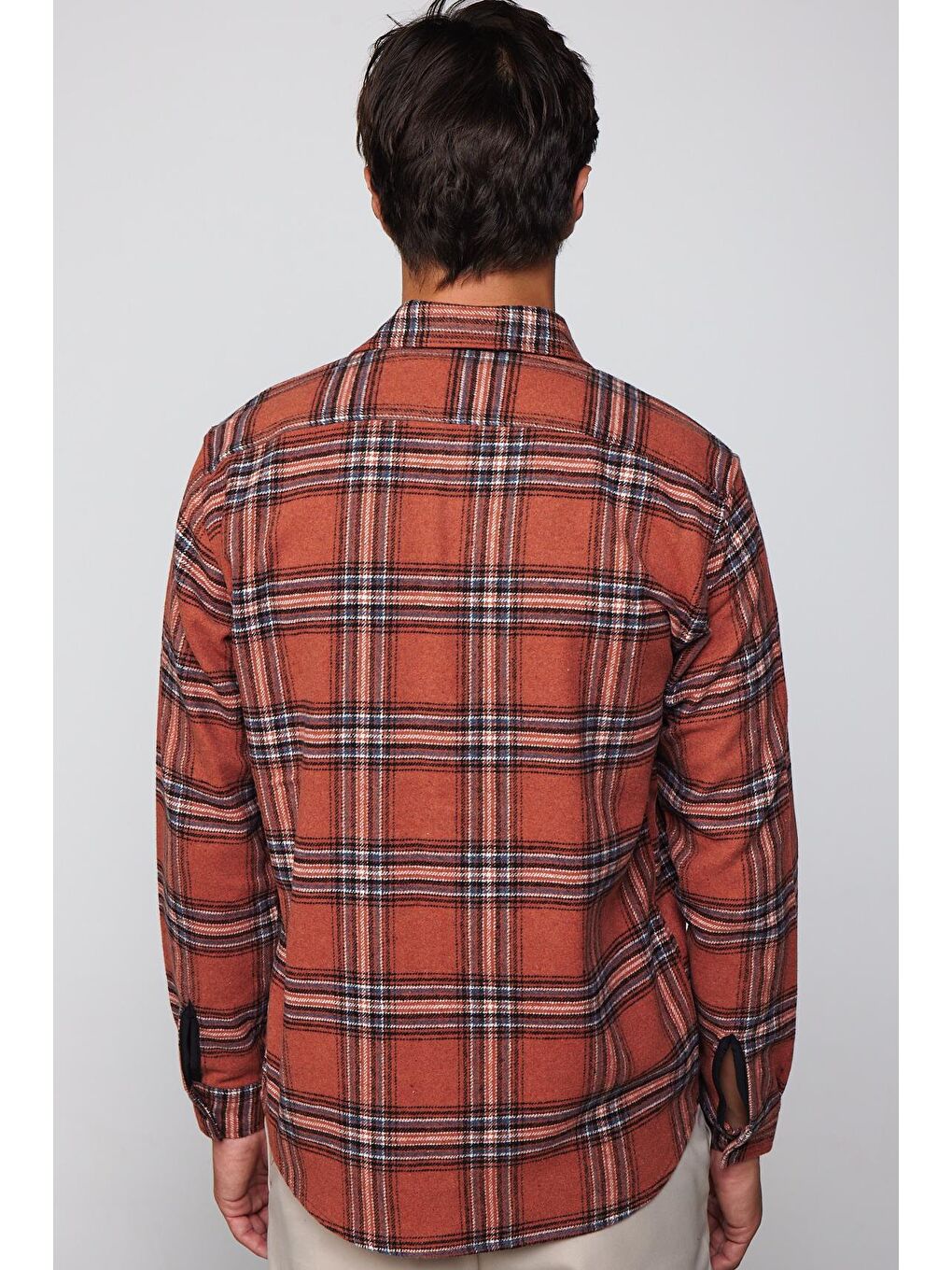 Karışık Erkek Regular Fit Klasik Kesim Tek Cepli Kareli Kışlık Oduncu Düğmeli Yaka Gömlek-4