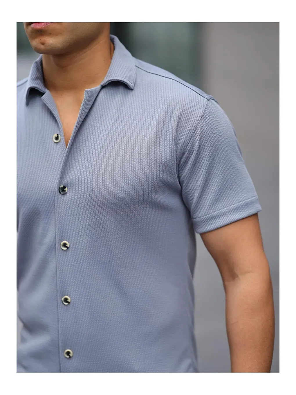 İndigo Erkek Yazlık Elastanlı Slim Fit Gömlek Yaka Kısa Kollu Gömlek-1