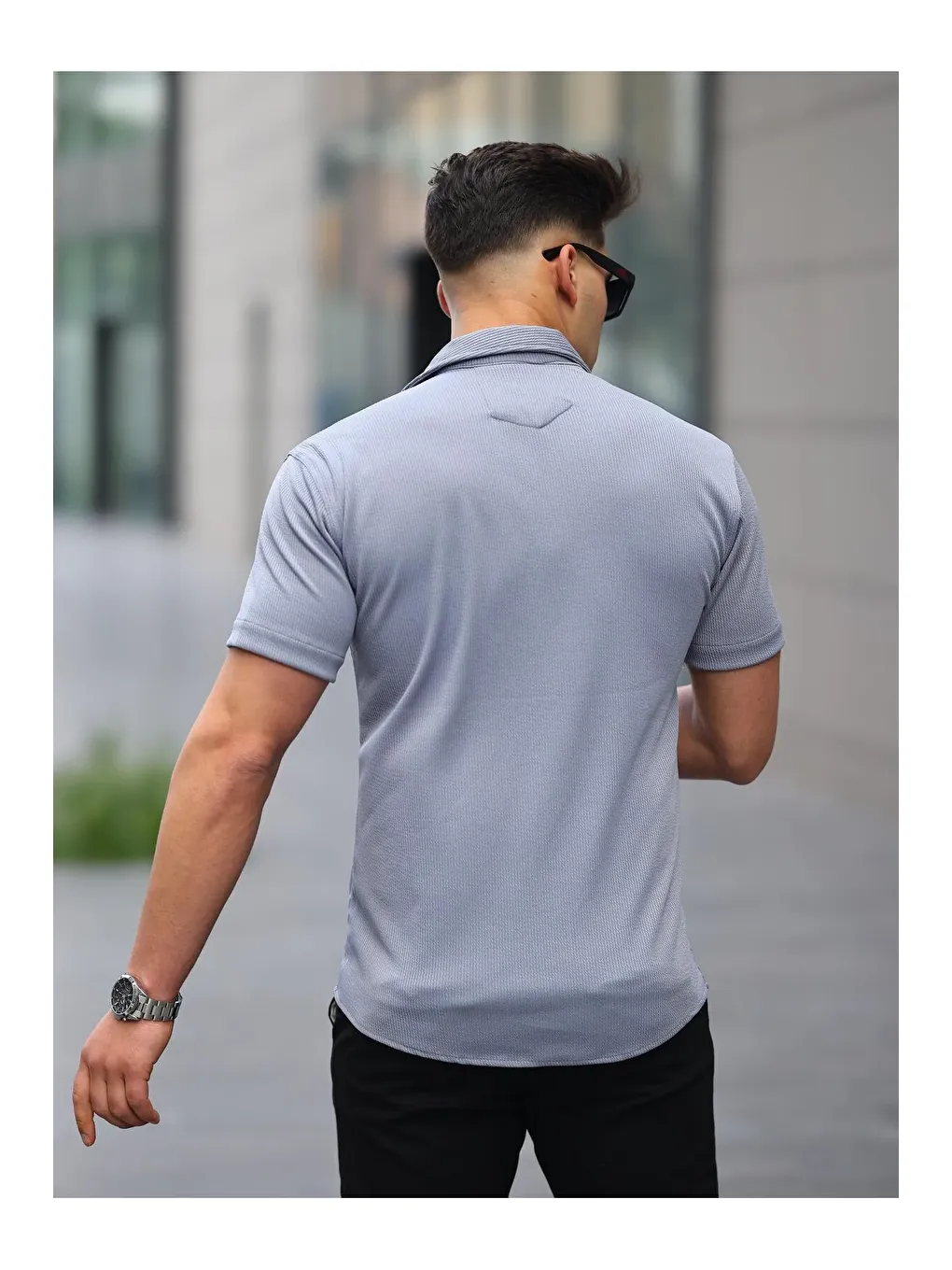 İndigo Erkek Yazlık Elastanlı Slim Fit Gömlek Yaka Kısa Kollu Gömlek-3