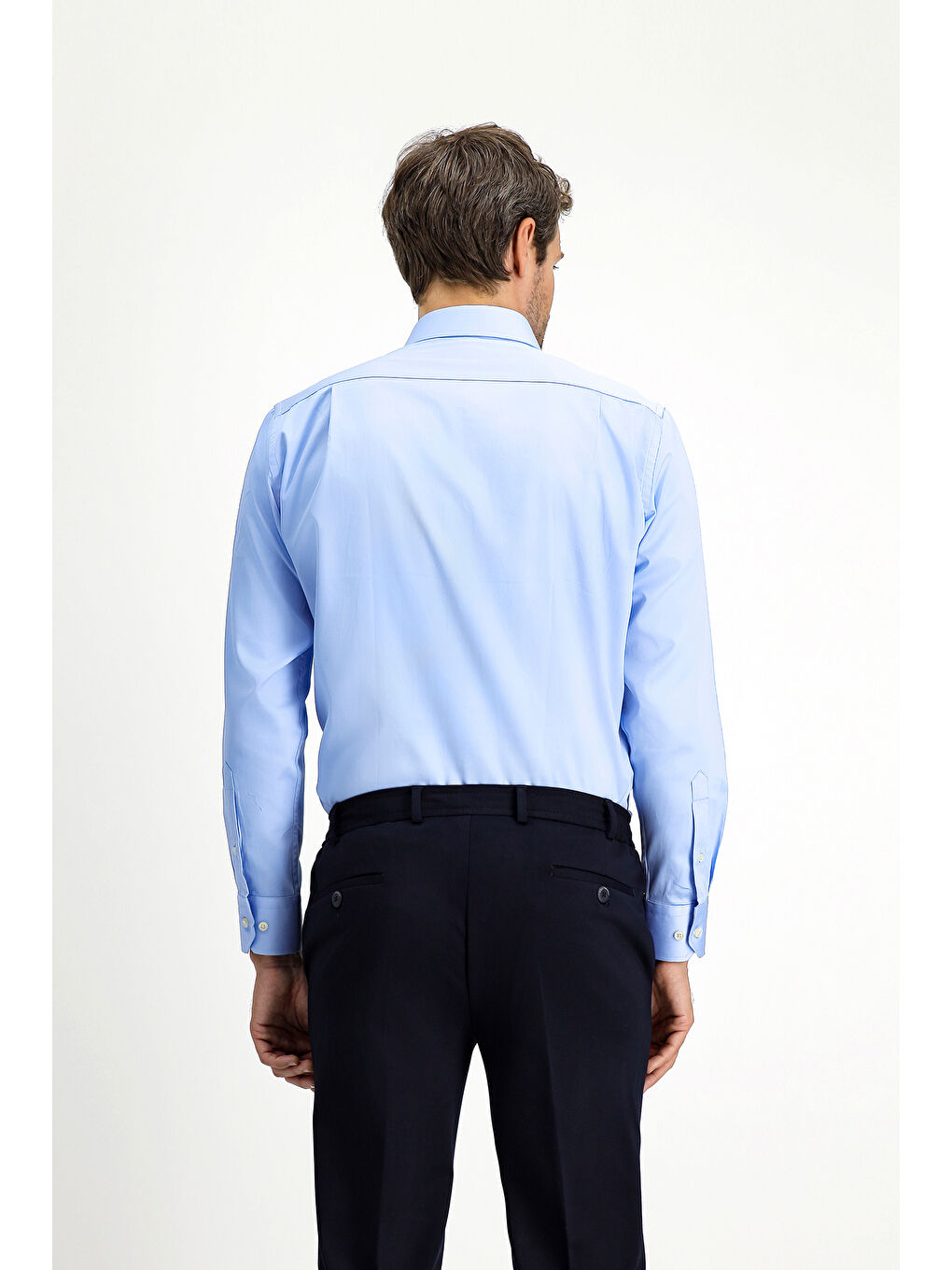 Mavi Uzun Kol Klasik Pamuk Gömlek-3