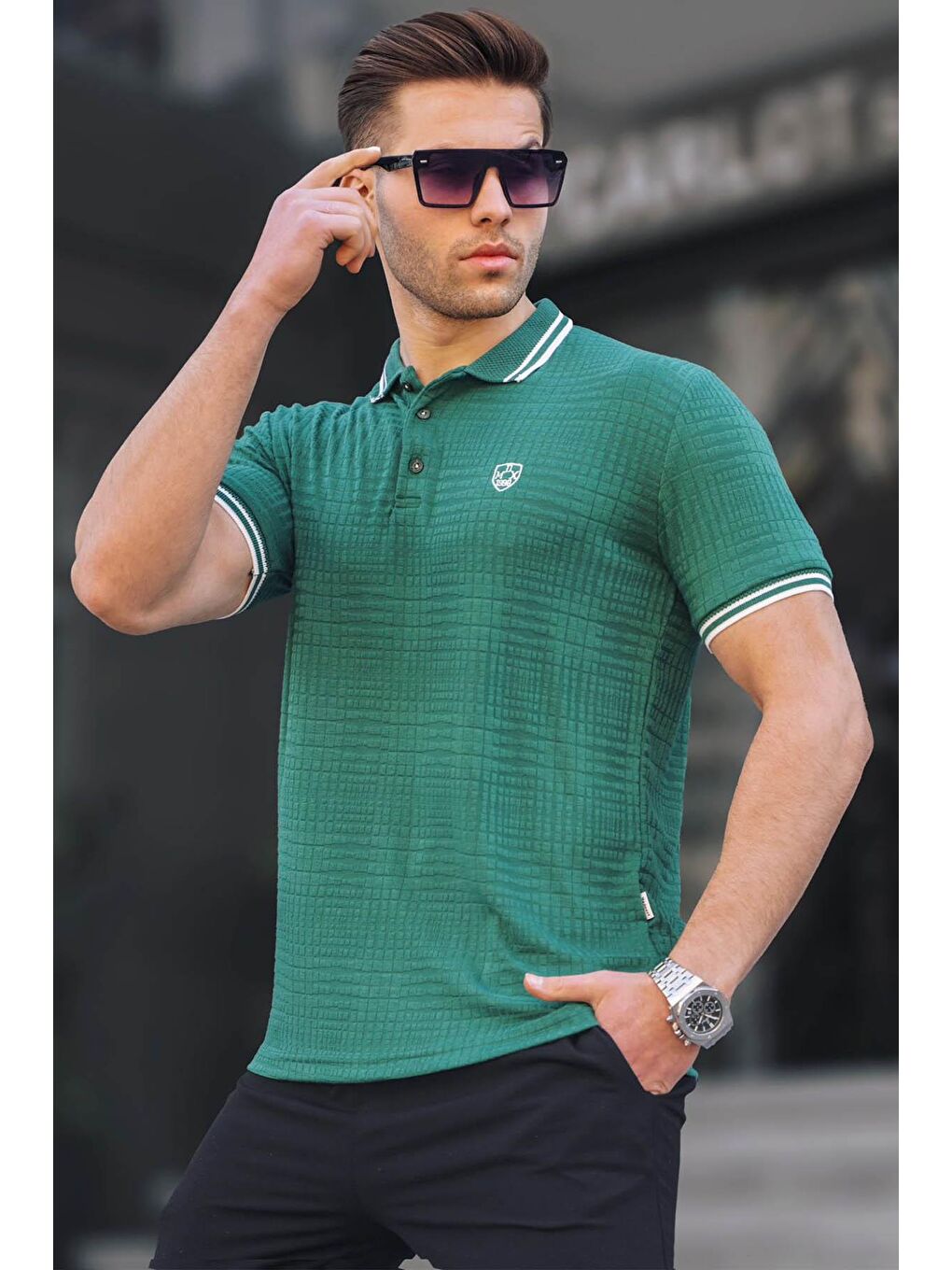Koyu Yeşil Basic Regular Fit Erkek Polo Yaka Tişört 6100