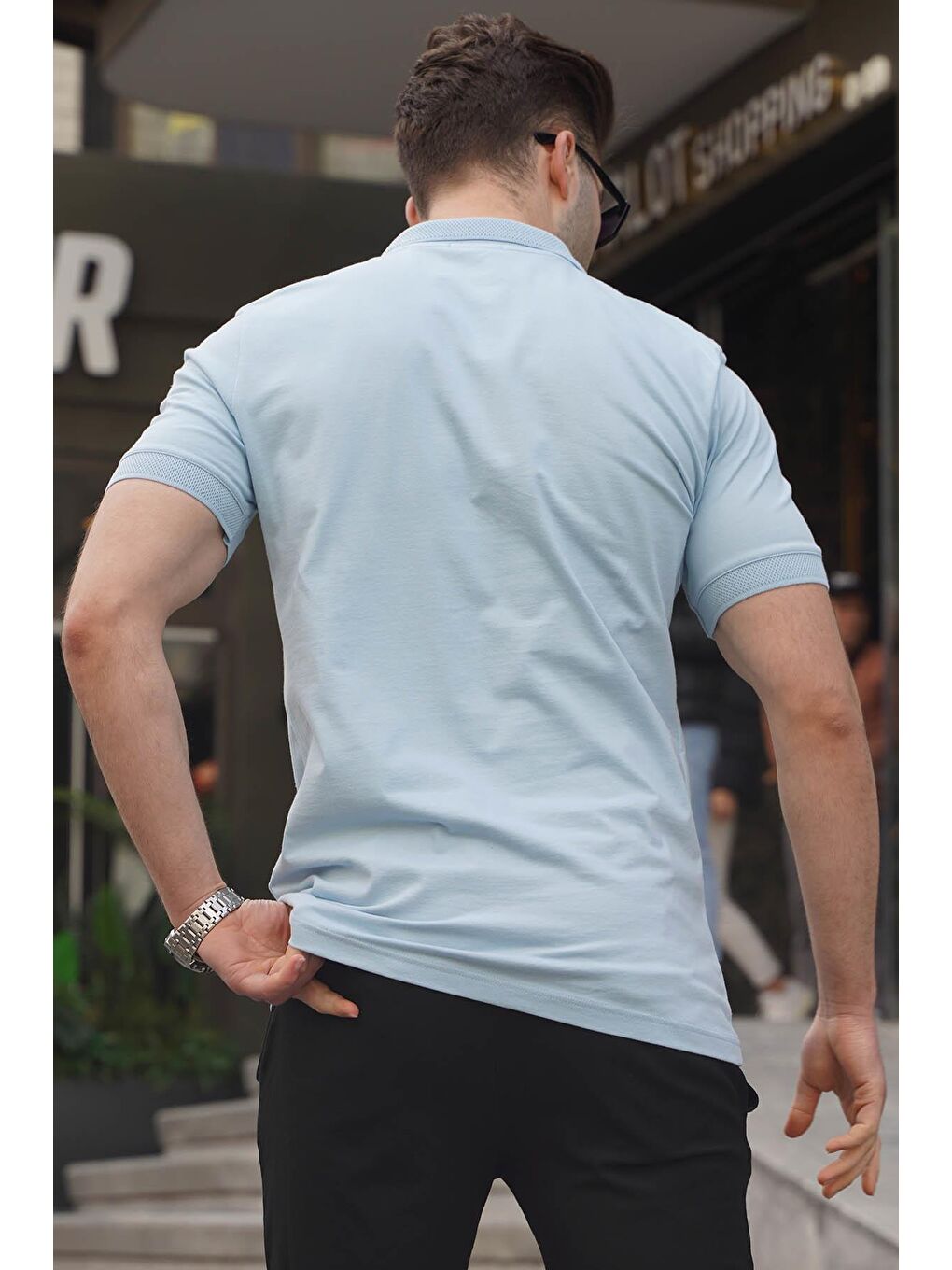 Mavi Desenli Polo Yaka Erkek Tişört 6106-2