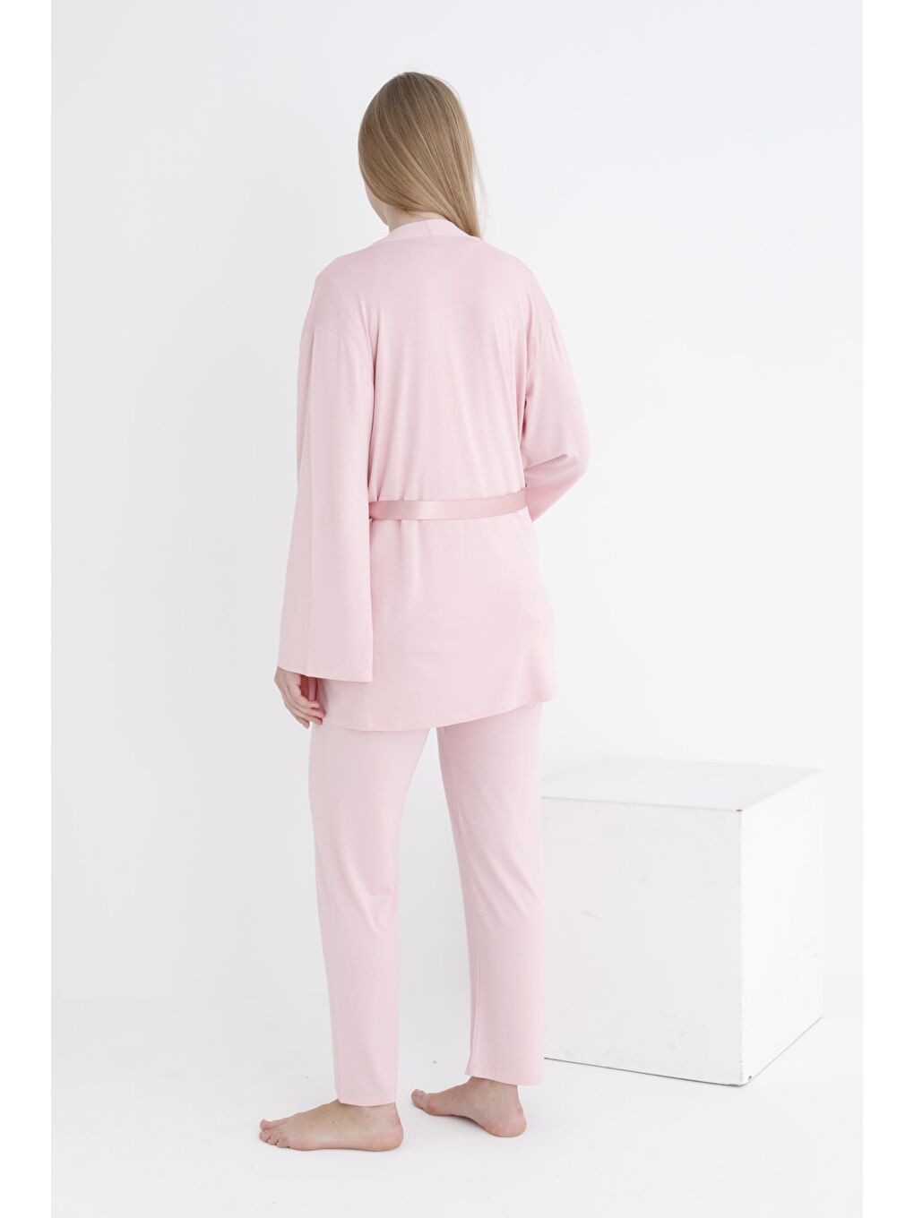 Pembe Pudra Sabahlıklı Fırfır Detaylı Kısa Kol Emzirmeye Uygun Hamile ve Lohusa Pijama Takımı-1