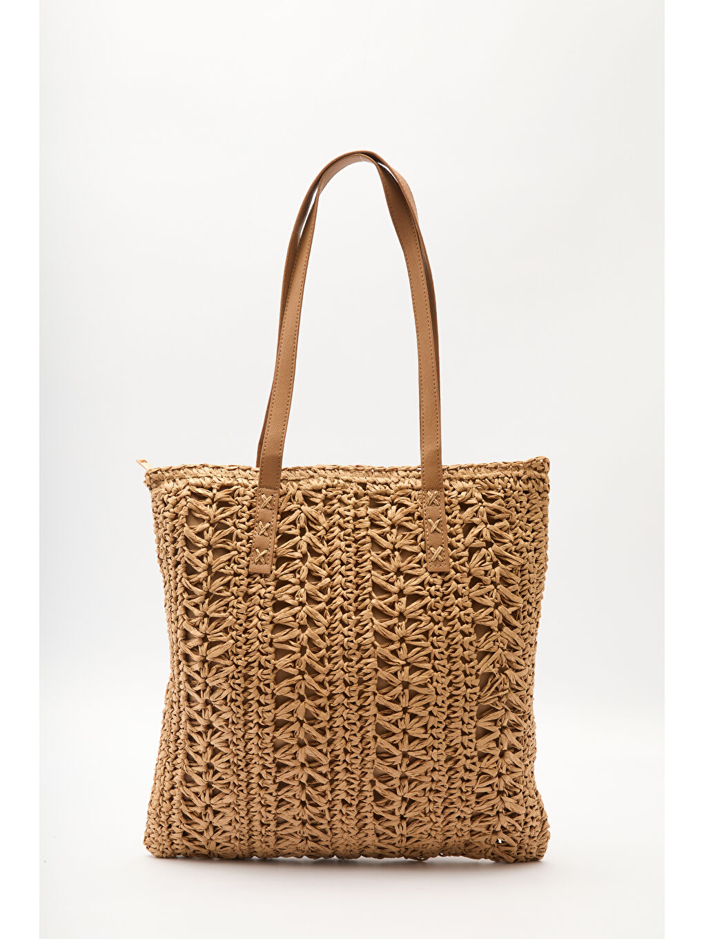 Bej Desenli Hasır Omuz Çantası Natural-4