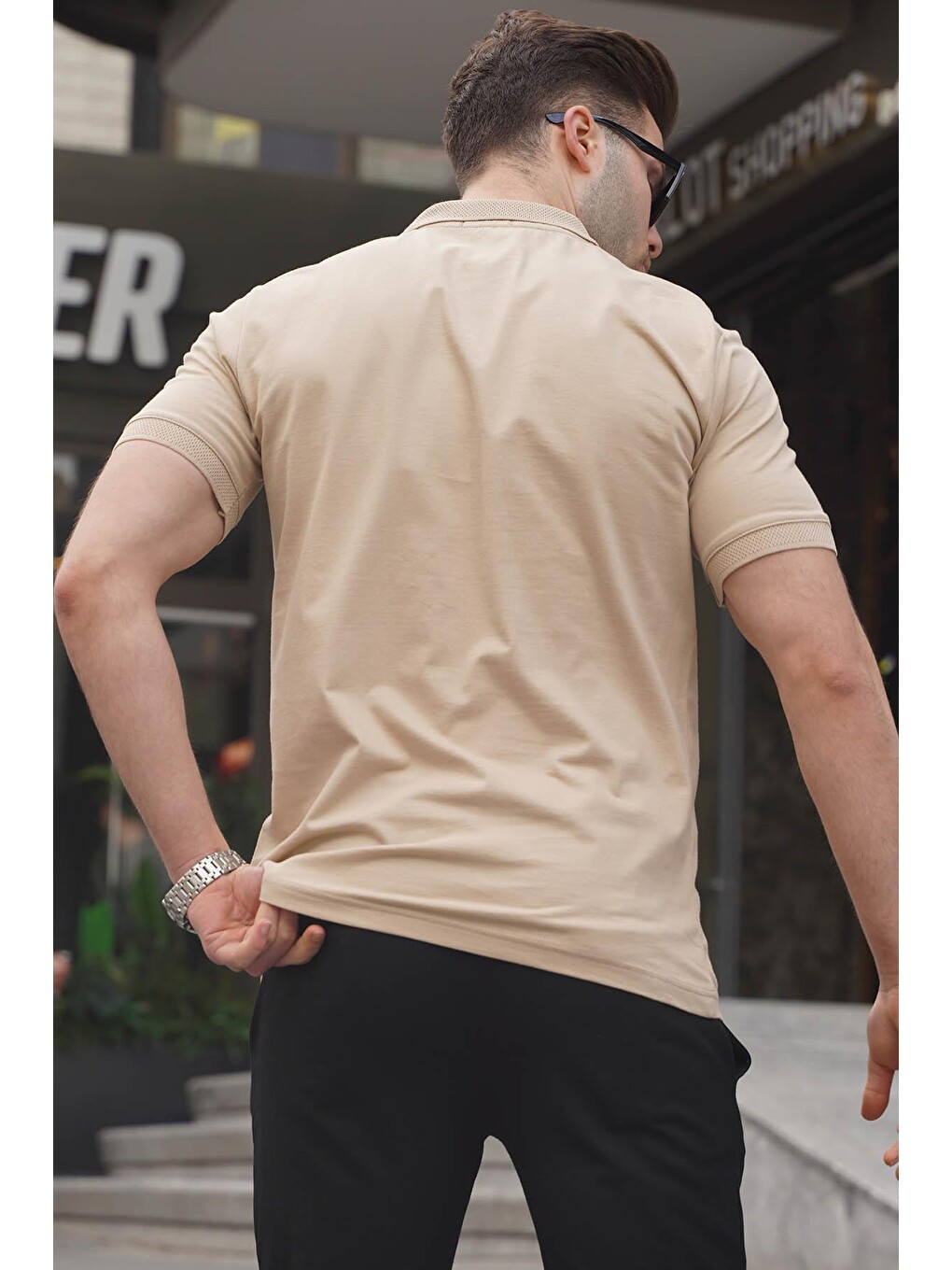 Bej Desenli Polo Yaka Erkek Tişört 6106-2