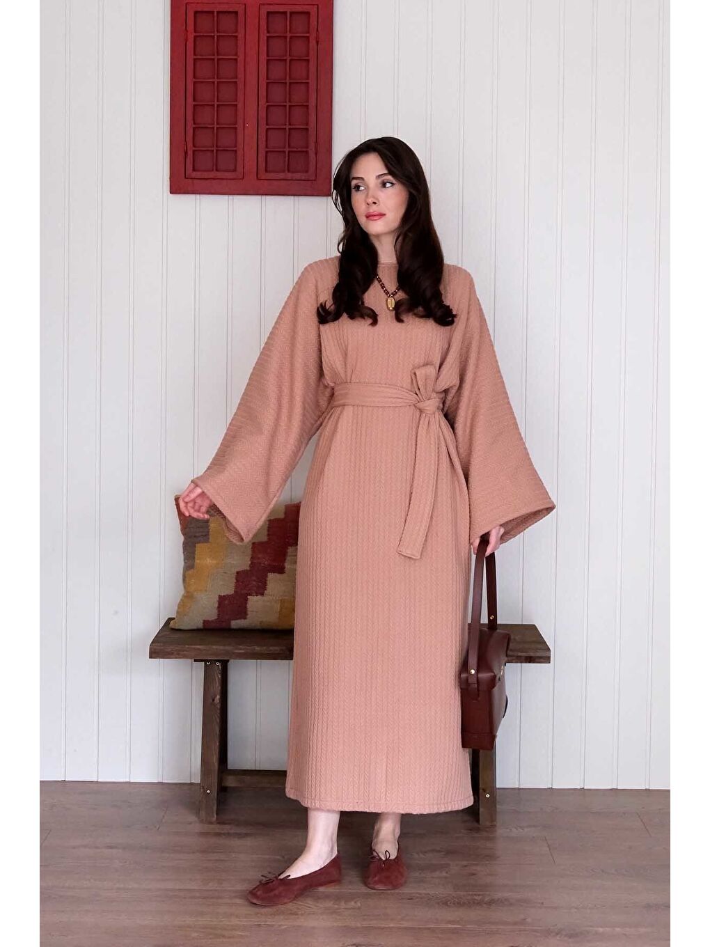 Bej Karamel Triko Elbise