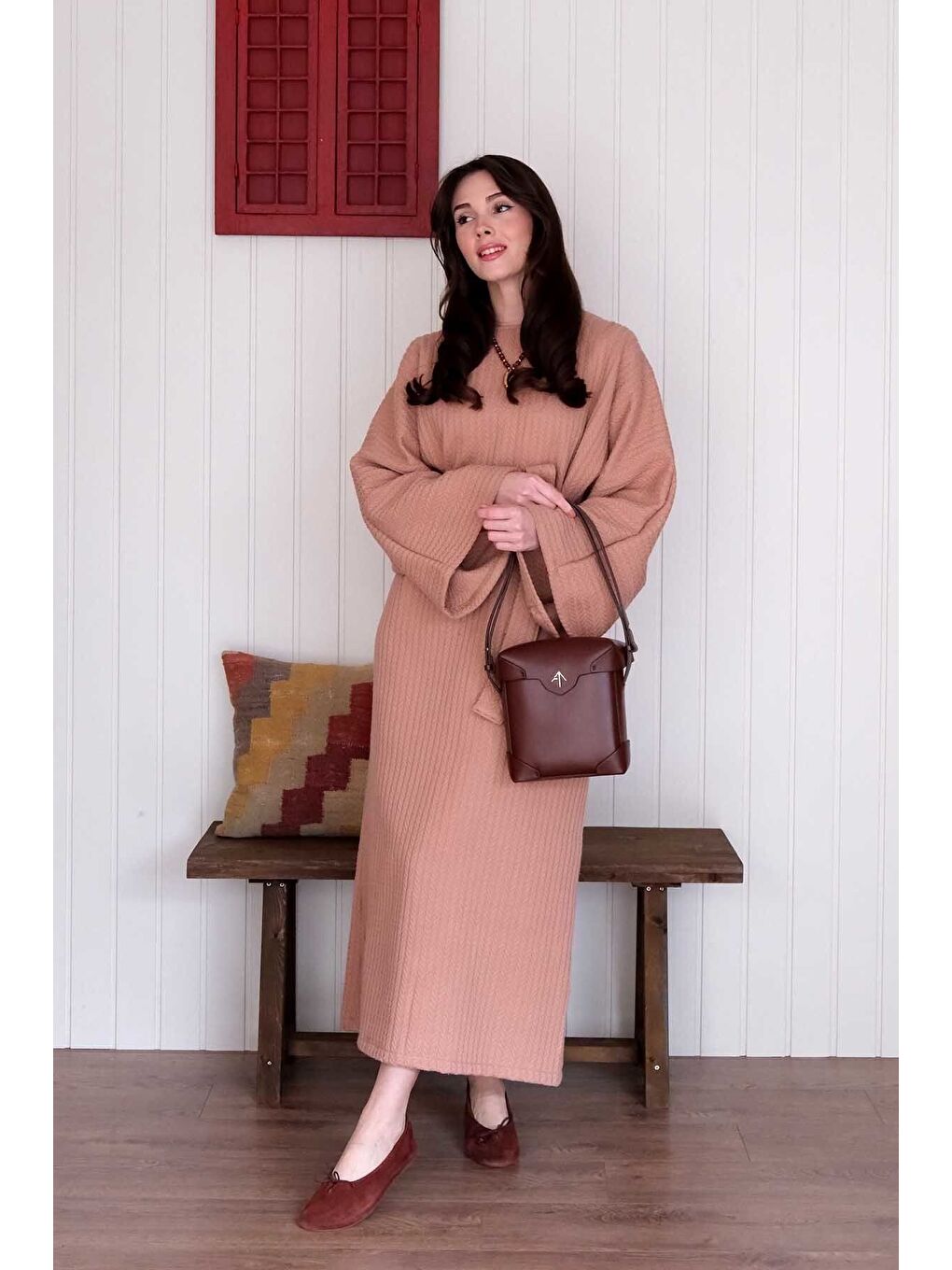 Bej Karamel Triko Elbise-1