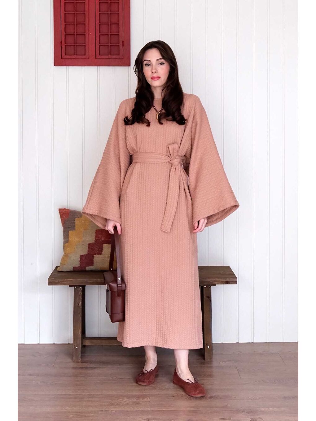 Bej Karamel Triko Elbise-2