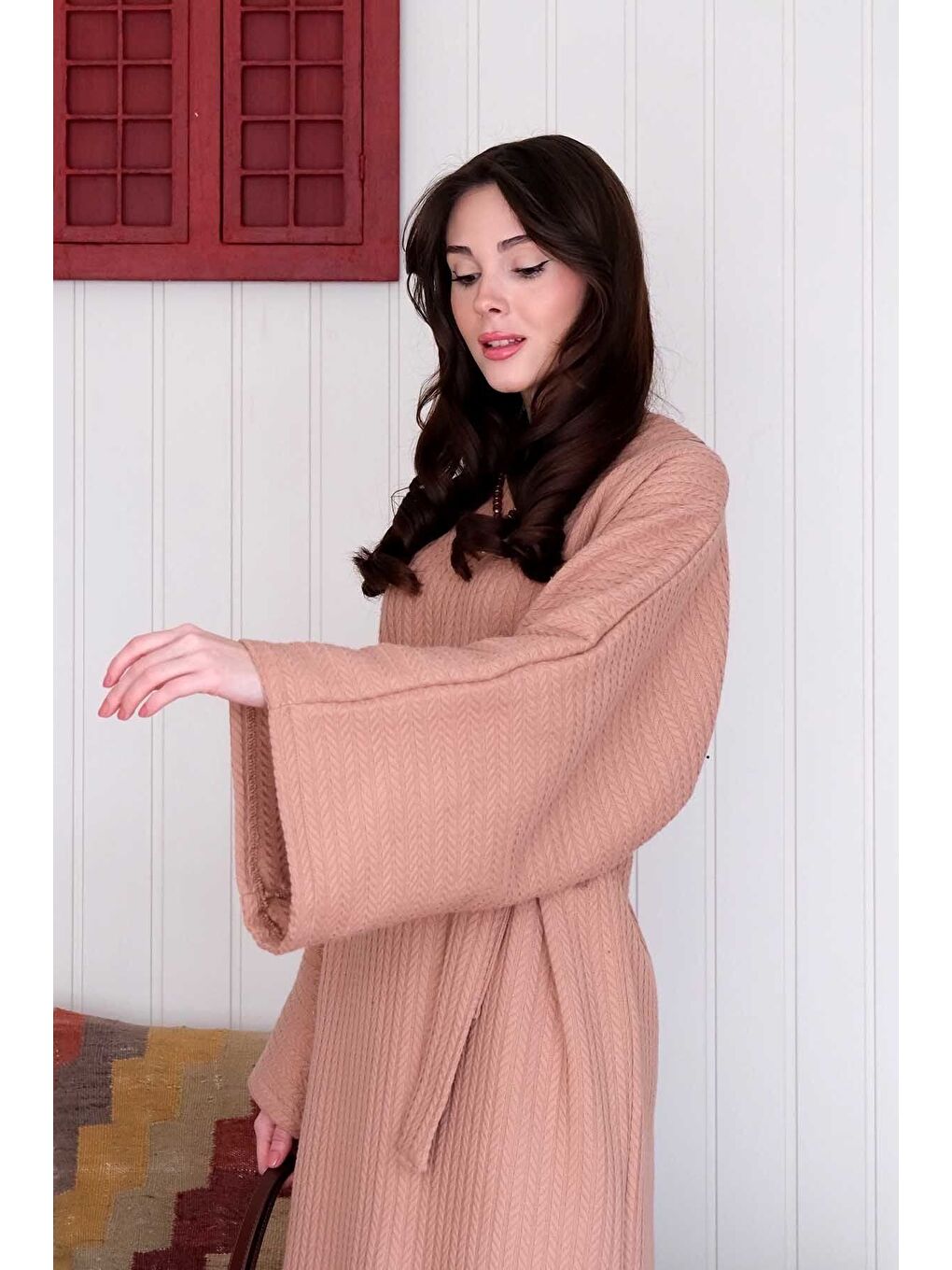 Bej Karamel Triko Elbise-4