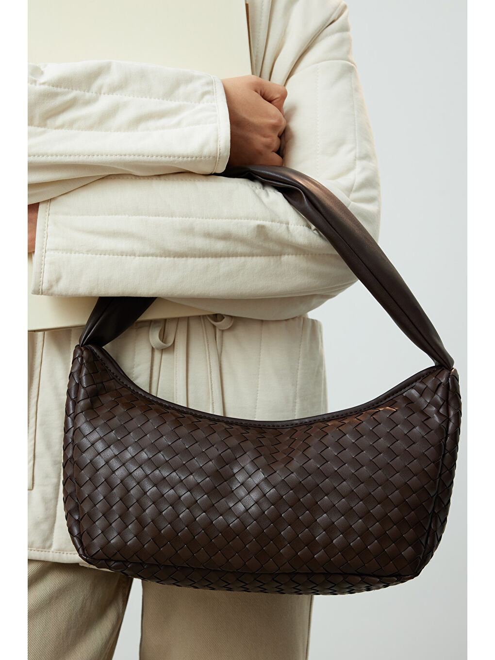 Kahverengi Frances Örgü Oval Çanta Acı Kahve-2