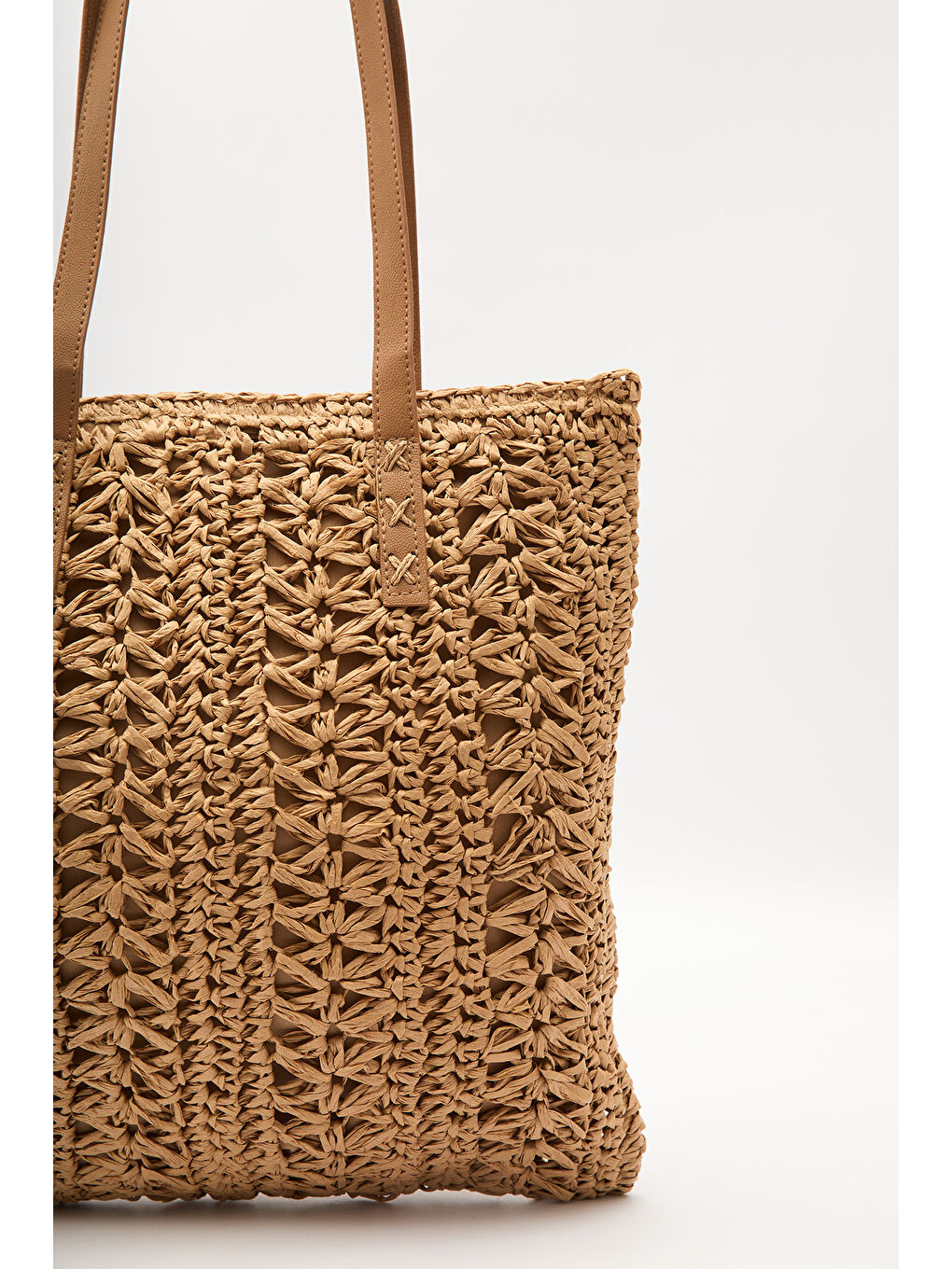 Bej Desenli Hasır Omuz Çantası Natural-5