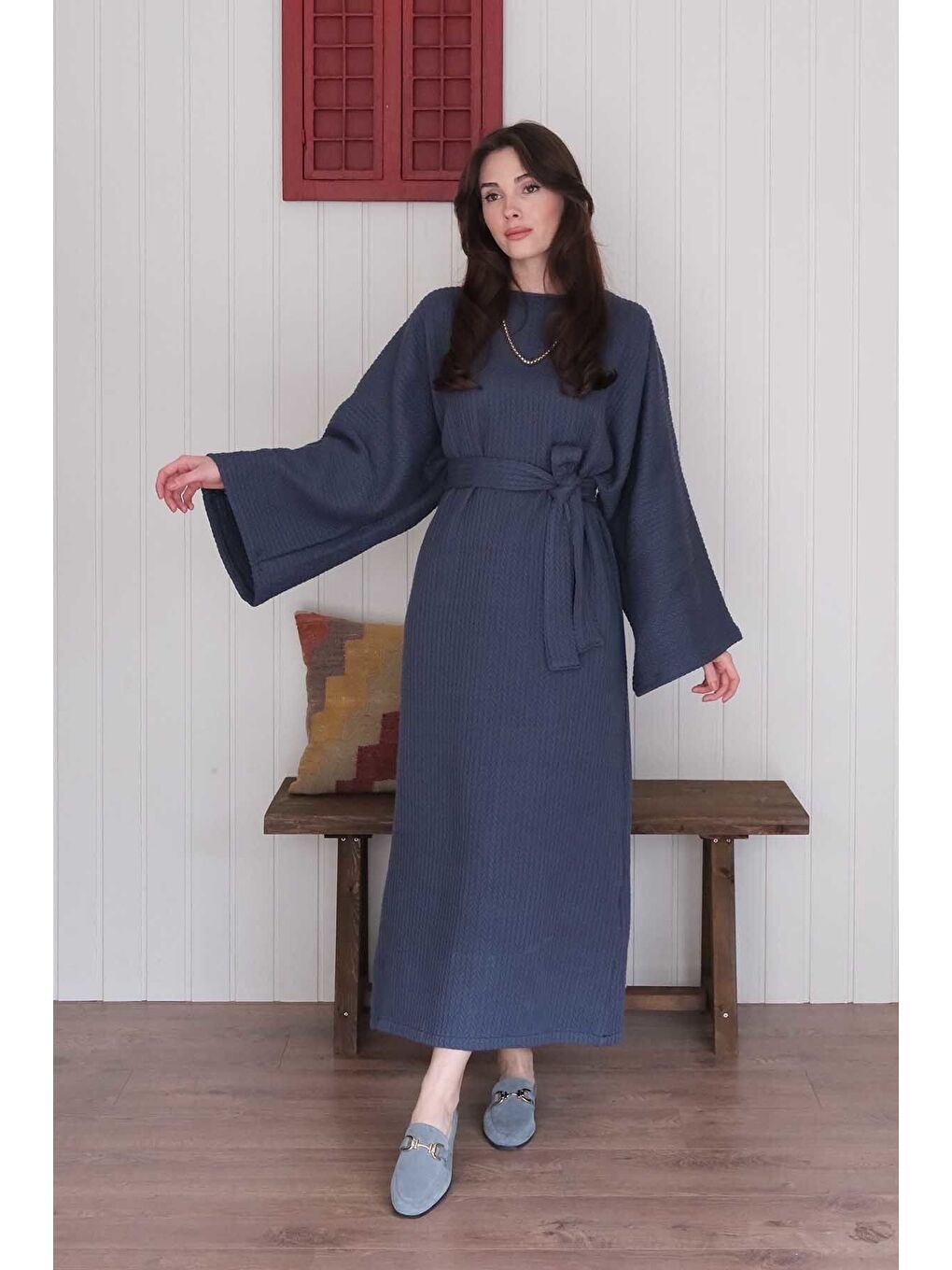 İndigo Triko Elbise