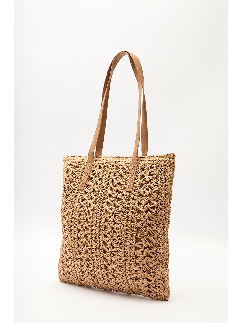 Bej Desenli Hasır Omuz Çantası Natural-6