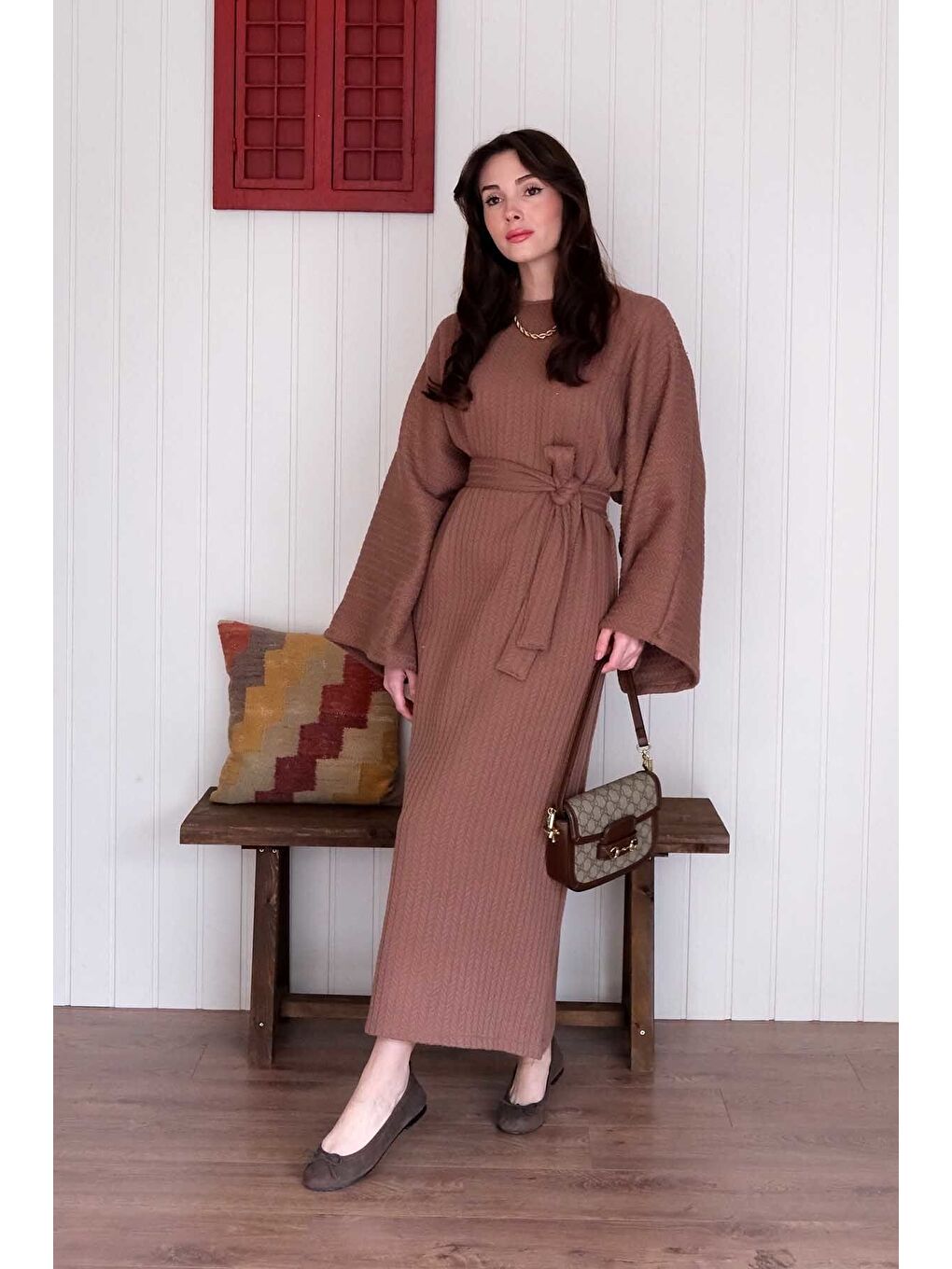 Kahverengi Acı Kahve Triko Elbise