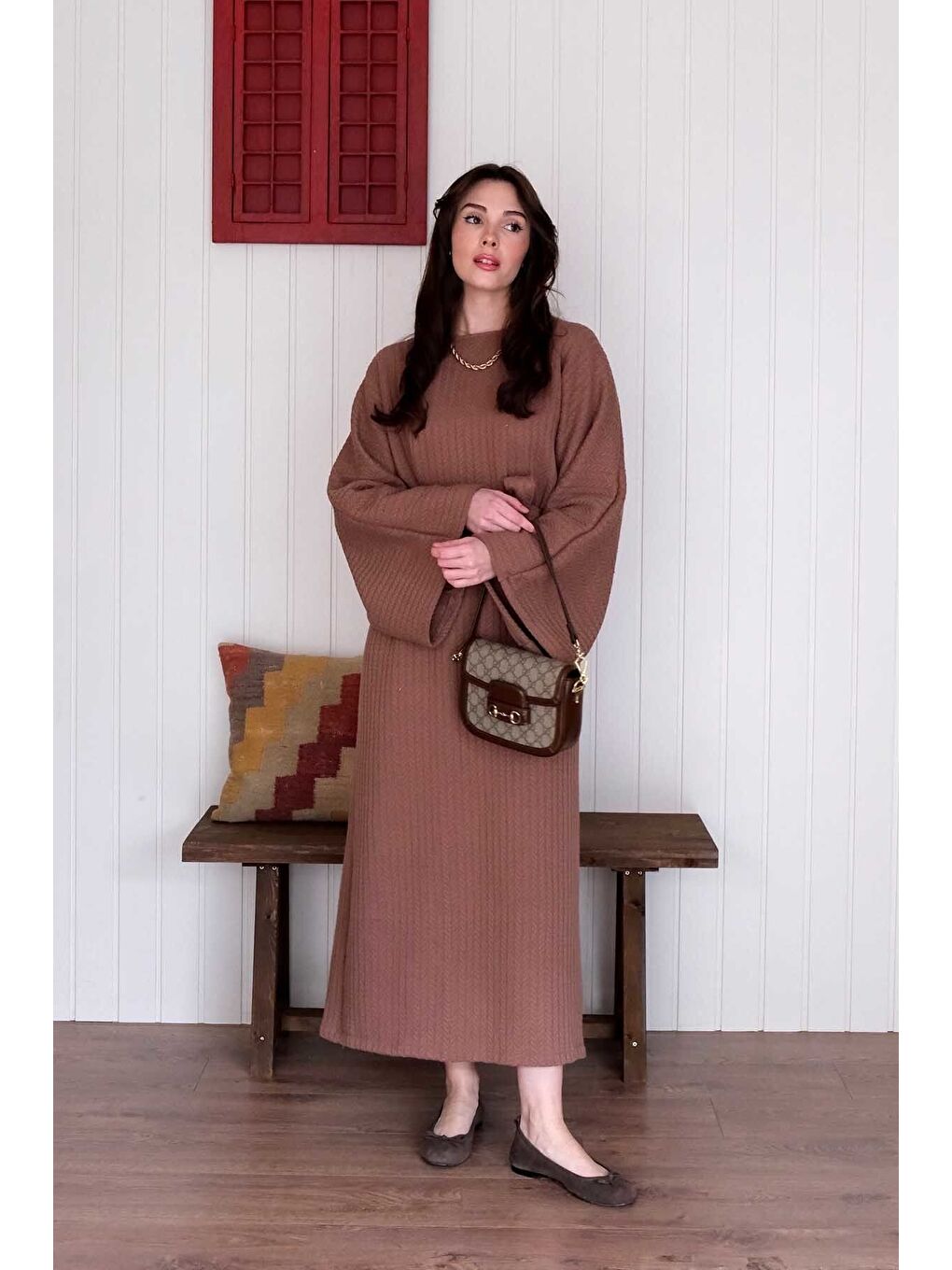 Kahverengi Acı Kahve Triko Elbise-1