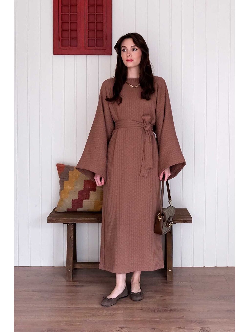 Kahverengi Acı Kahve Triko Elbise-2