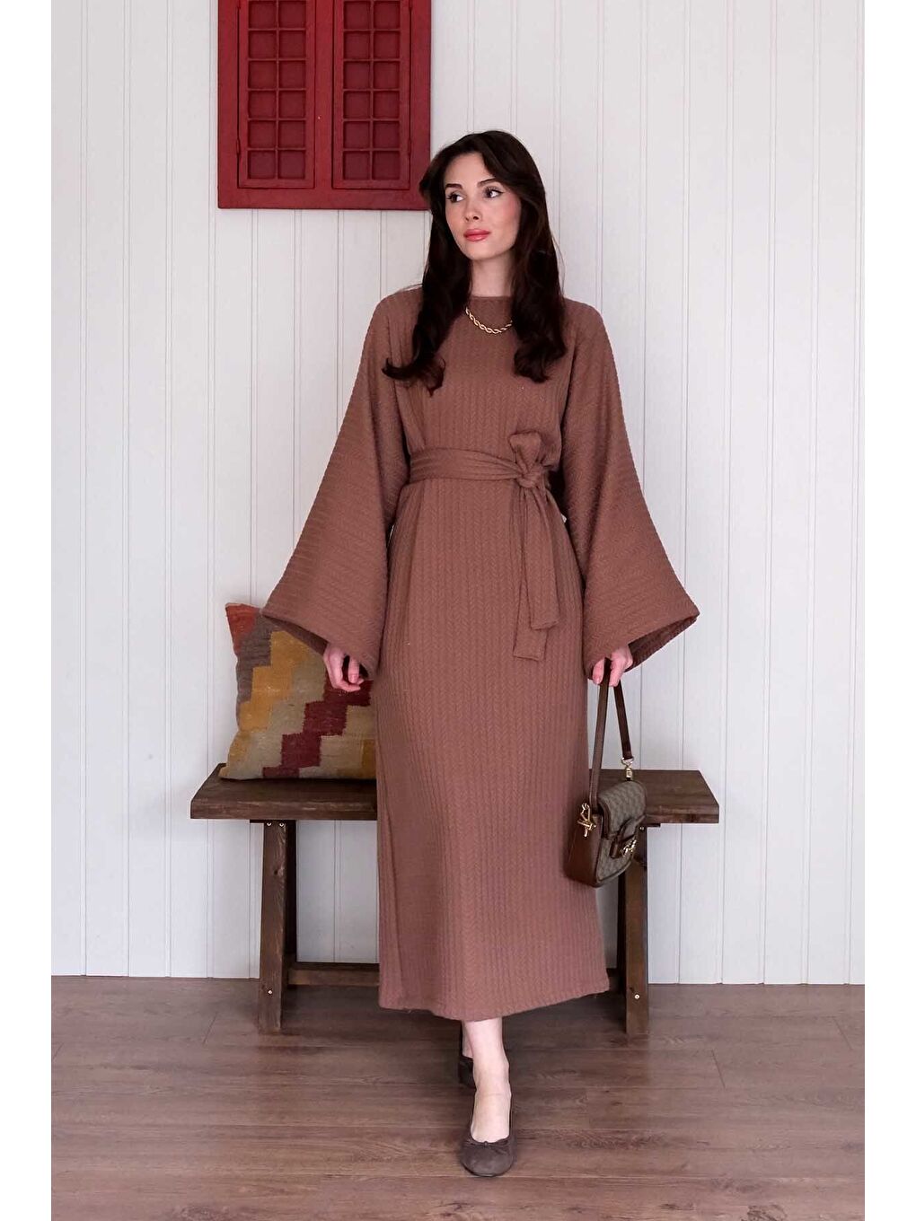 Kahverengi Acı Kahve Triko Elbise-3