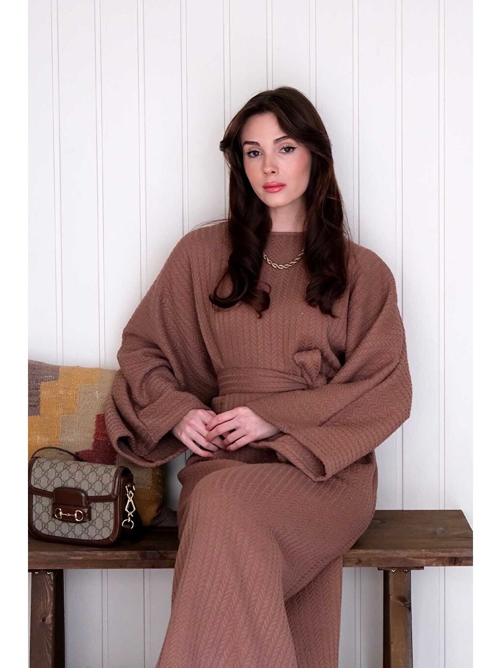 Kahverengi Acı Kahve Triko Elbise-4