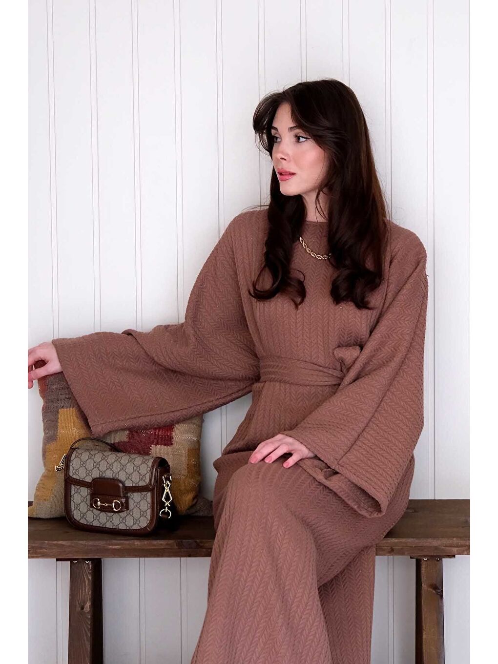 Kahverengi Acı Kahve Triko Elbise-5