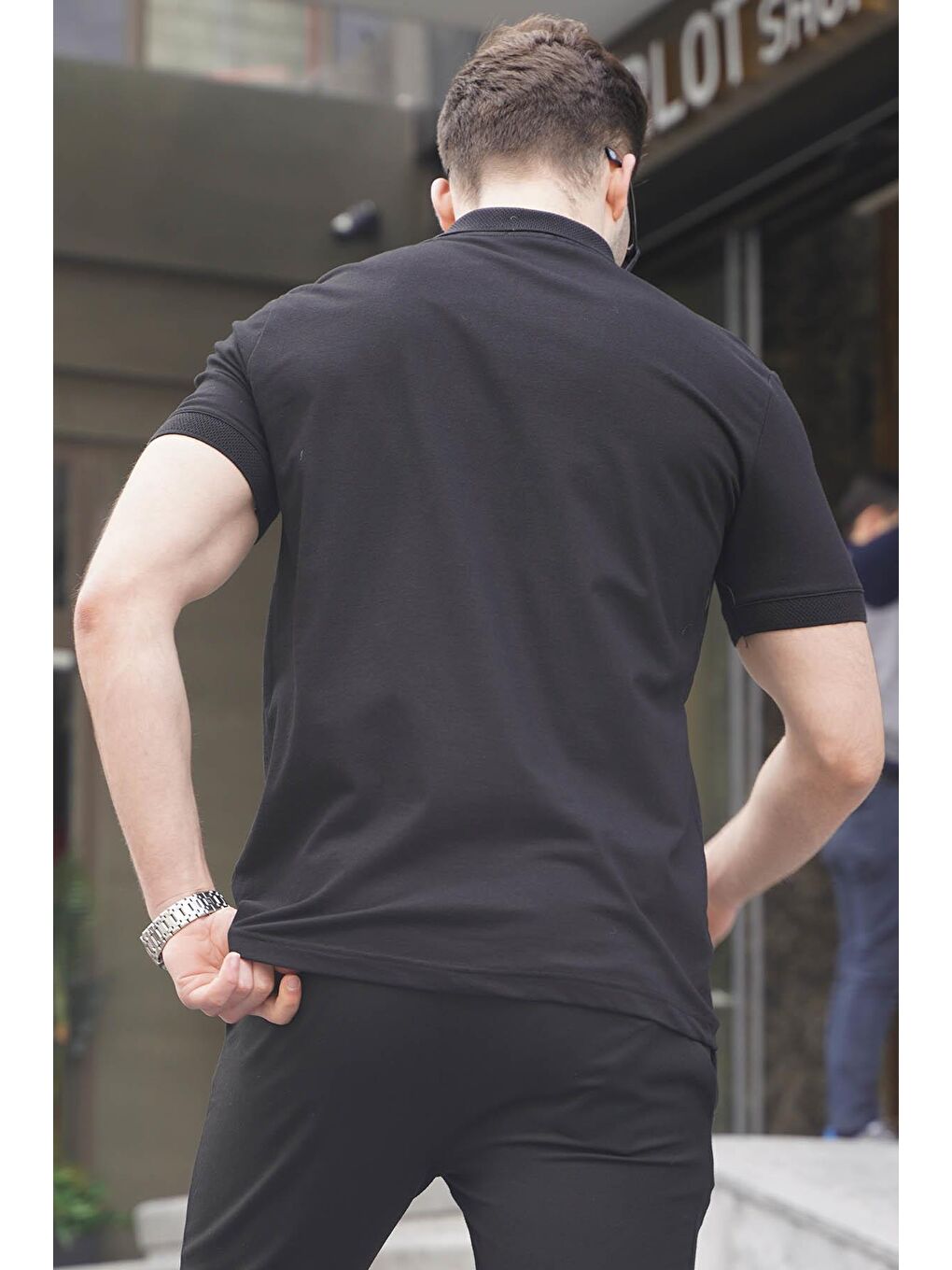 Siyah Desenli Polo Yaka Erkek Tişört 6106-2