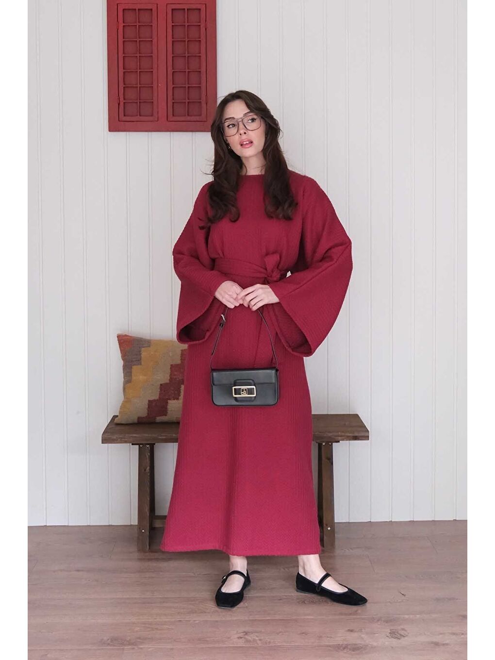 Bordo Triko Elbise-1