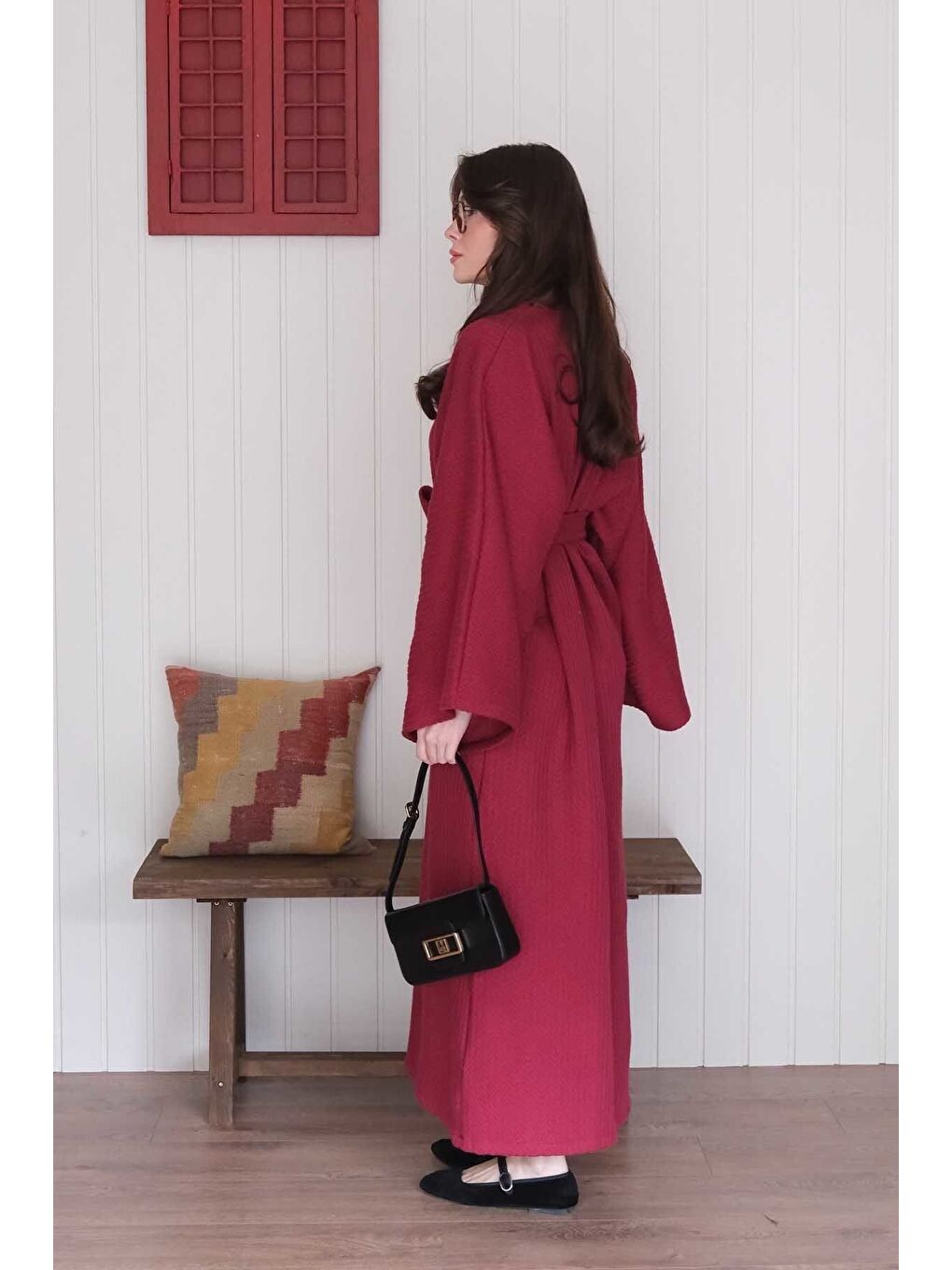 Bordo Triko Elbise-7