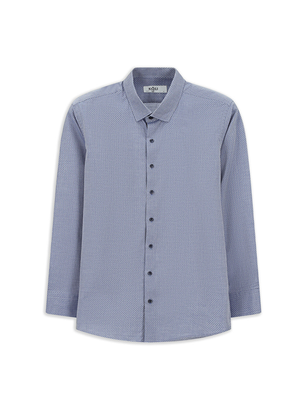 Mavi Uzun Kol Slim Fit Dar Kesim Klasik Desenli Pamuk Gömlek-6