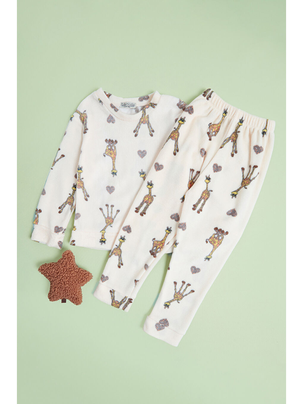 Sarı Ev Desenli Polar Unisex Çocuk Pijama Takımı-2