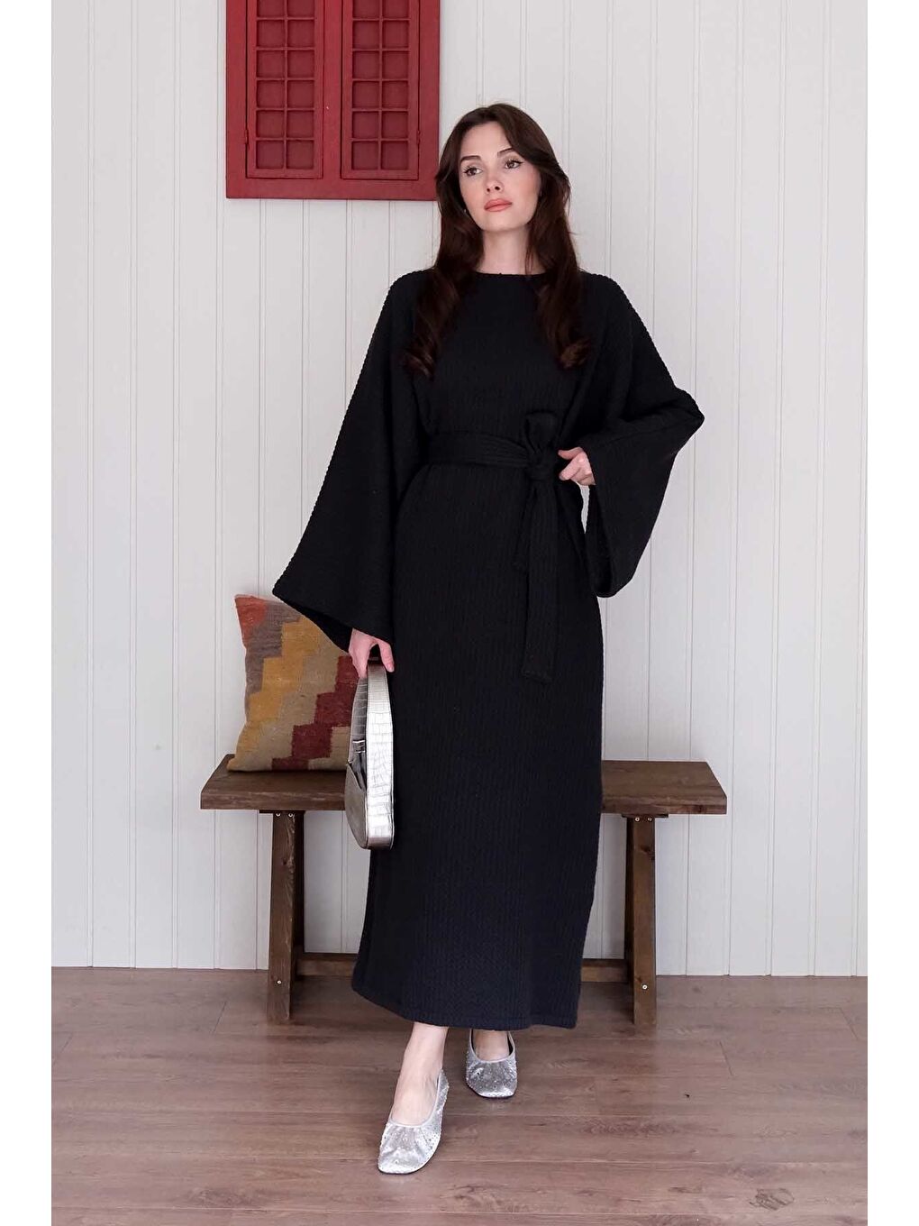 Siyah Triko Elbise-3