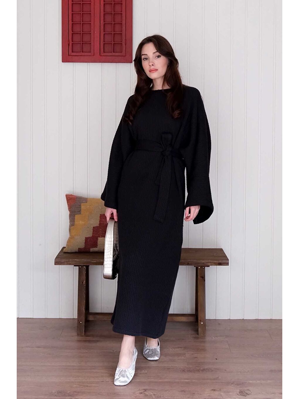 Siyah Triko Elbise-4