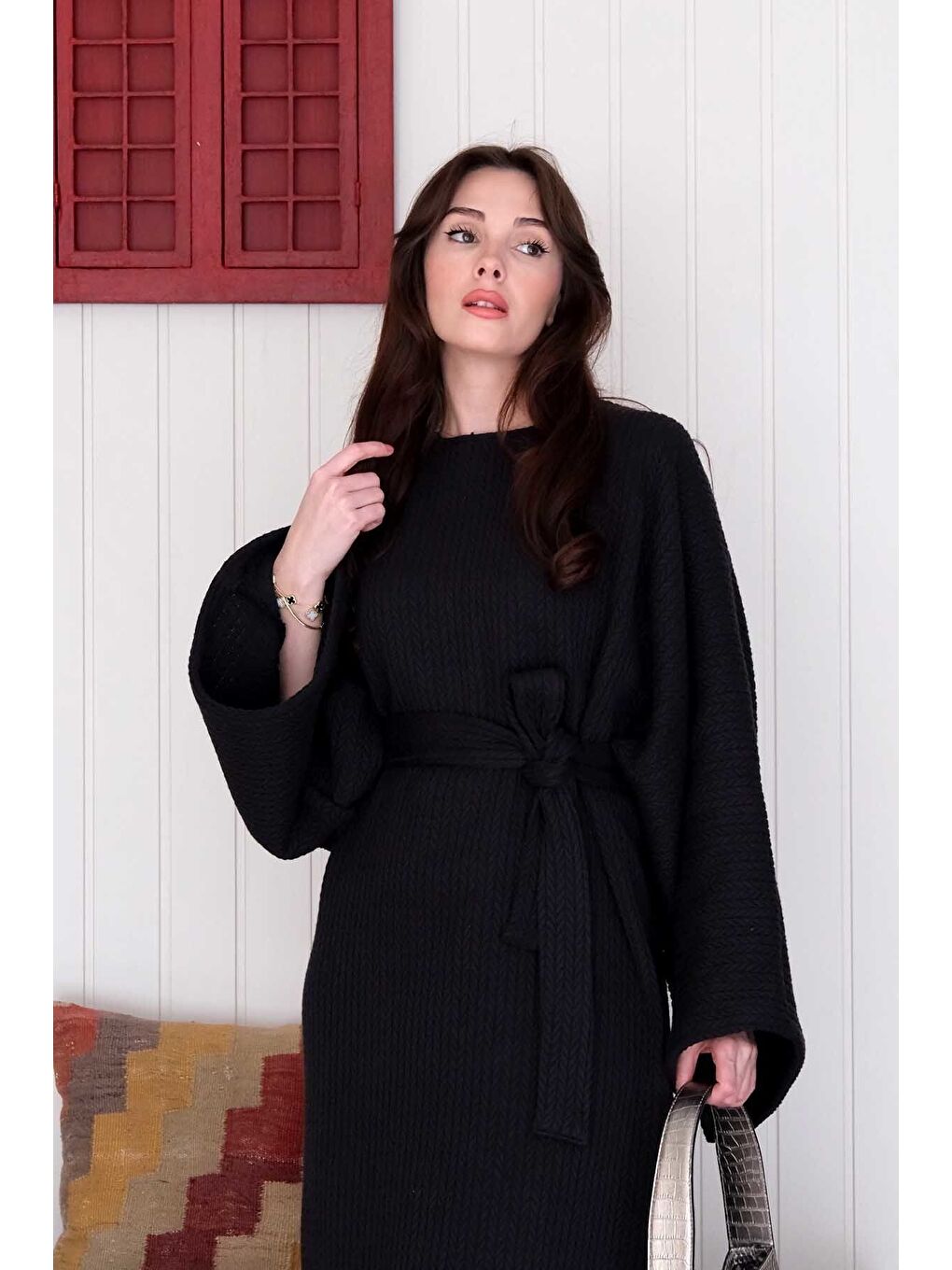 Siyah Triko Elbise-5